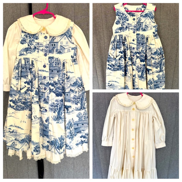 Handmade Other - Vintage Girls Cotton 2 Piece Dress Pinafore Toile Spring Exceptional Quality